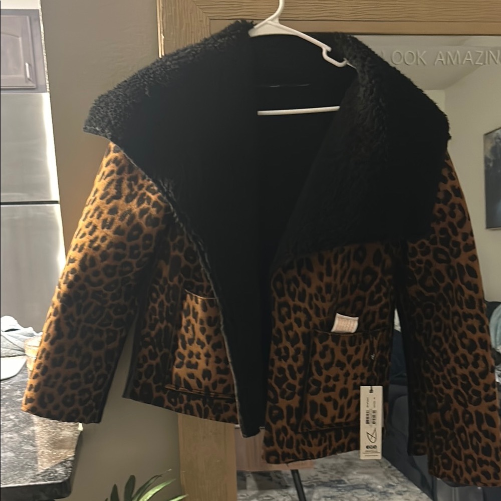 Mink Pink Chic Animal Print Jacket with Black Collar